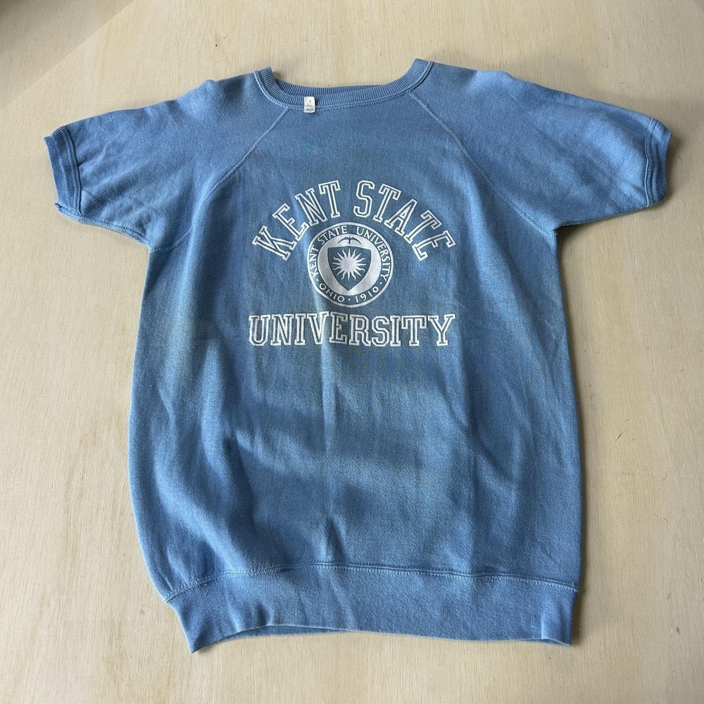 Vintage 70s Kent State Sweatshirt Short Sleeve Mens XL Blue Collegiate Pacific
